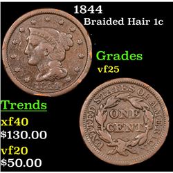 1844 Braided Hair Large Cent 1c Grades vf+