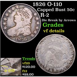 1826 O-110 Capped Bust Half Dollar 50c Grades vf details