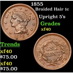 1855 Braided Hair Large Cent 1c Grades xf