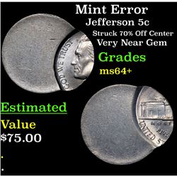 Mint Error Jefferson Nickel 5c Grades Choice+ Unc