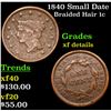 1840 Small Date Braided Hair Large Cent 1c Grades xf details