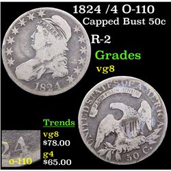 1824 /4 O-110 Capped Bust Half Dollar 50c Grades vg, very good