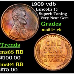 1909 vdb Lincoln Cent 1c Grades Choice+ Unc RB