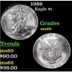 1986 Silver Eagle Dollar $1 Grades ms69