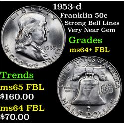 1953-d Franklin Half Dollar 50c Grades Choice Unc+ FBL