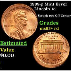 1989-p Mint Error Lincoln Cent 1c Grades Select+ Unc RD