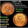 1909 vdb Lincoln Cent 1c Grades GEM Unc RB