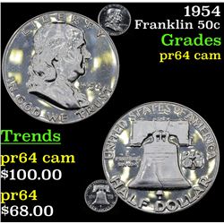 1954 Franklin Half Dollar 50c Grades Choice Proof Cameo