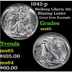 1942-p Walking Liberty Half Dollar 50c Grades GEM Unc