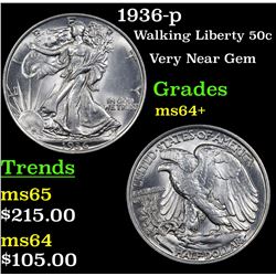 1936-p Walking Liberty Half Dollar 50c Grades Choice+ Unc