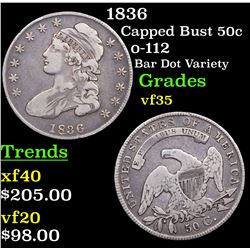 1836 Capped Bust Half Dollar 50c Grades vf++