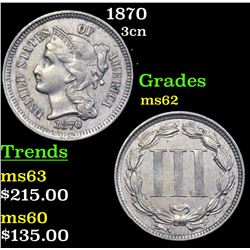 1870 Three Cent Copper Nickel 3cn Grades Select Unc