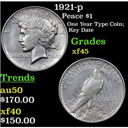 1921-p Peace Dollar $1 Grades xf+