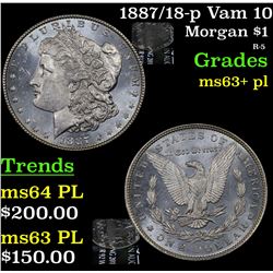 1887/18-p Vam 10 Morgan Dollar $1 Grades Select Unc+ PL