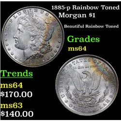 1885-p Rainbow Toned Morgan Dollar $1 Grades Choice Unc
