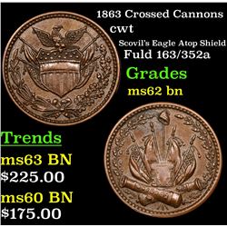 1863 Crossed Cannons Civil War Token 1c Grades Select Unc BN