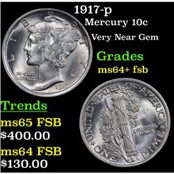 1917-p Mercury Dime 10c Grades Choice Unc+ FSB
