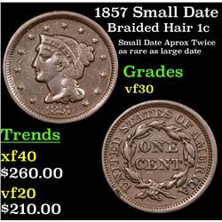 1857 Small Date Braided Hair Large Cent 1c Grades vf++
