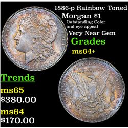 1886-p Rainbow Toned Morgan Dollar $1 Grades Choice+ Unc