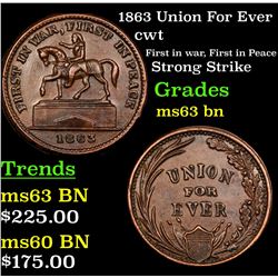 1863 Union For Ever Civil War Token 1c Grades Select Unc BN