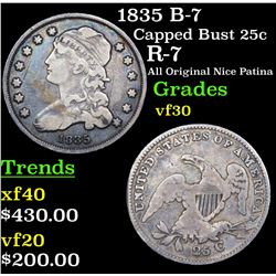 1835 B-7 Capped Bust Quarter 25c Grades vf++