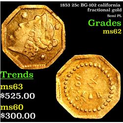1853 25c BG-102 california fractional gold  Grades Select Unc