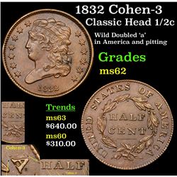 1832 Cohen-3  Classic Head half cent 1/2c Grades Select Unc