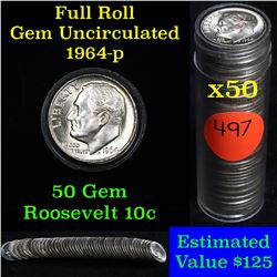 1964-p Roosevelt 10c roll, 50 pieces