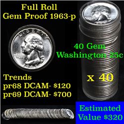 1963-p Washington Quarter 25c roll, 40 pieces