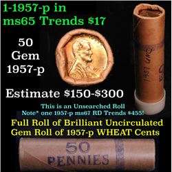 Uncirculated small cents 1c orig shotgun roll, 1957-p