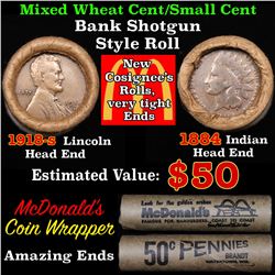 Mixed small cents 1c orig shotgun roll, 1918-s Wheat Cent, 1889 Indian Cent other end