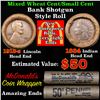 Mixed small cents 1c orig shotgun roll, 1918-s Wheat Cent, 1889 Indian Cent other end