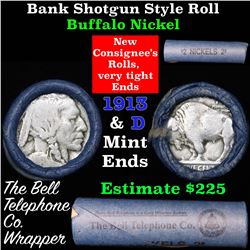Buffalo Nickel Shotgun Roll in Old Bank Style  'Bell Telephone' Wrapper 1913 & d Mint Ends