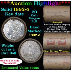 ***Auction Highlight*** Full solid Key date 1892-o Morgan silver dollar roll, 20 coins (fc)