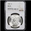 Image 2 : NGC 1885-p Morgan Dollar $1 Graded ms63 By NGC