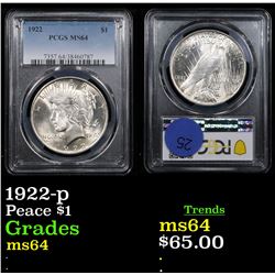 PCGS 1922-p Peace Dollar $1 Graded ms64 By PCGS