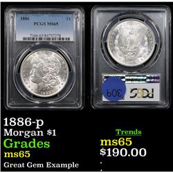 PCGS 1886-p Morgan Dollar $1 Graded ms65 By PCGS