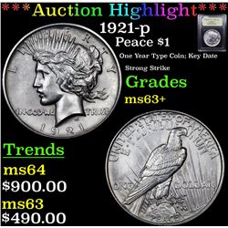 ***Auction Highlight*** 1921-p Peace Dollar $1 Graded Select+ Unc By USCG (fc)