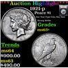 Image 1 : ***Auction Highlight*** 1921-p Peace Dollar $1 Graded Select+ Unc By USCG (fc)