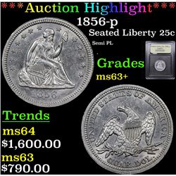 ***Auction Highlight*** 1856-p Seated Liberty Quarter 25c Graded Select+ Unc By USCG (fc)