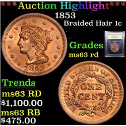 ***Auction Highlight*** 1853 Braided Hair Large Cent 1c Graded Select Unc RD By USCG (fc)