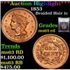 Image 1 : ***Auction Highlight*** 1853 Braided Hair Large Cent 1c Graded Select Unc RD By USCG (fc)