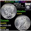 Image 1 : ***Auction Highlight*** 1928-p Peace Dollar $1 Graded Choice Unc By USCG (fc)