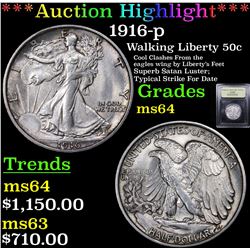 ***Auction Highlight*** 1916-p Walking Liberty Half Dollar 50c Graded Choice Unc By USCG (fc)