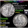 Image 1 : ***Auction Highlight*** 1916-p Walking Liberty Half Dollar 50c Graded Choice Unc By USCG (fc)
