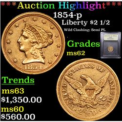 ***Auction Highlight*** 1854-p Gold Liberty Quarter Eagle $2 1/2 Graded Select Unc By USCG (fc)