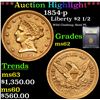 Image 1 : ***Auction Highlight*** 1854-p Gold Liberty Quarter Eagle $2 1/2 Graded Select Unc By USCG (fc)