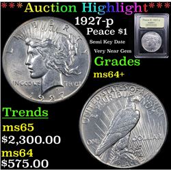 ***Auction Highlight*** 1927-p Peace Dollar $1 Graded Choice+ Unc By USCG (fc)