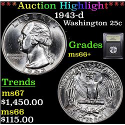 ***Auction Highlight*** 1943-d Washington Quarter 25c Graded GEM++ Unc By USCG (fc)