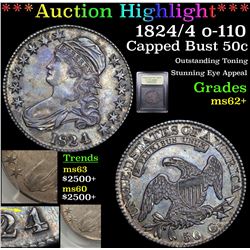 ***Auction Highlight*** 1824/4 o-110 Capped Bust Half Dollar 50c Graded Select Unc By USCG (fc)